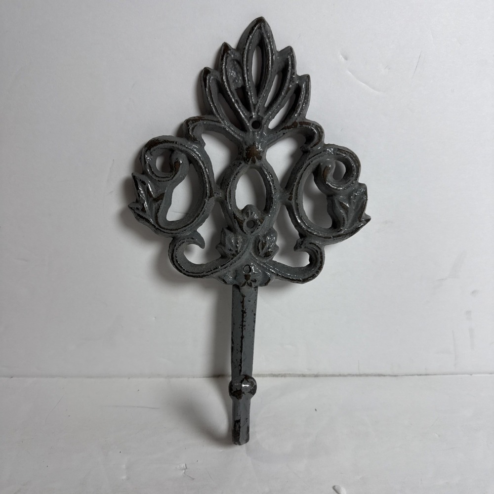 Vintage Fleur De Lis Hook Iron‎ Hanging Wall Coat Hat/key Silver Color 8 Inch